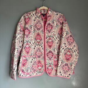 TORRID Women's 2X Challis Quilted Open Pink Floral Paisley Jacket Boho NWOT